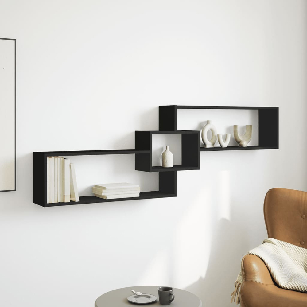 vidaXL 3 Shelf Black Modern Wall Cabinet Image 2