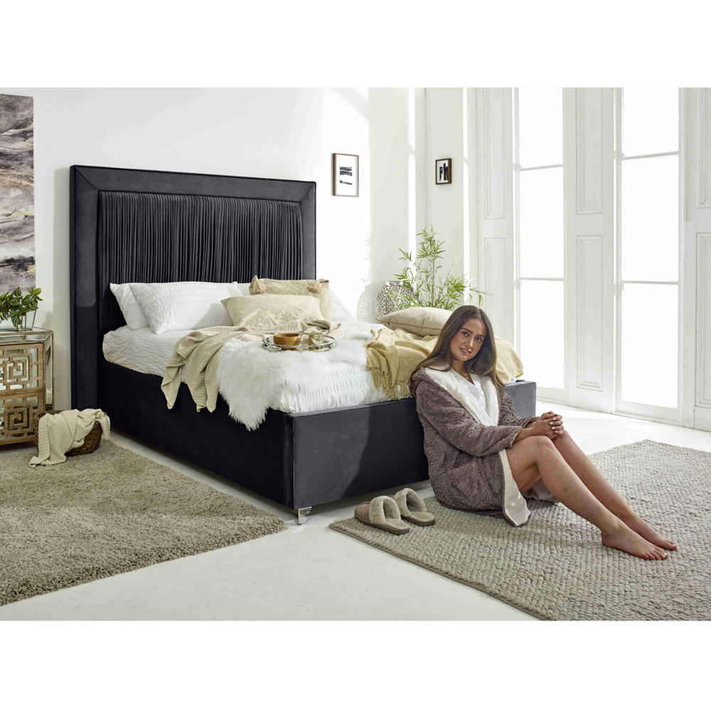 Eleganza Alexandra Small Double Steel Plush Velvet Bed Frame with Pleated Headboard Image 5