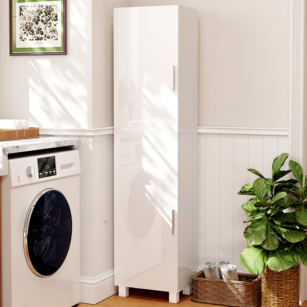 Portland 2 Door White Adjustable Shelves Tall Storage Cabinet Image 1