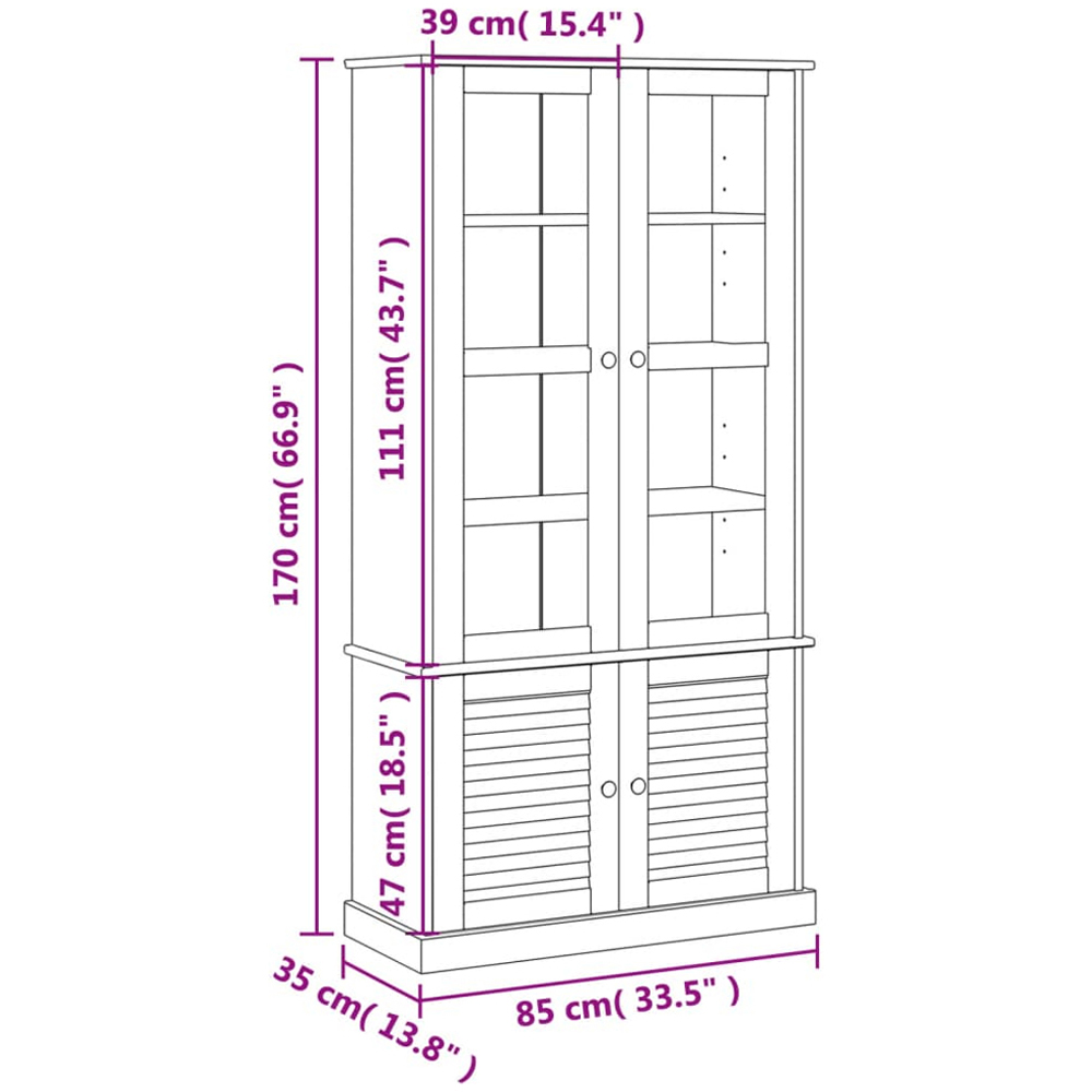 vidaXL 4 Door 4 Shelf Grey Solid Pine Wood Glass Display Cabinet Image 9