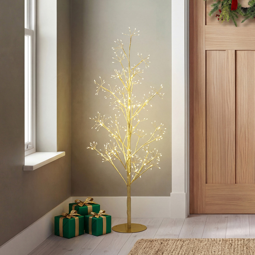 Charles Bentley 420 Constant Warm White LED Pre-Lit Gold Christmas Twig Tree 4ft Image 2