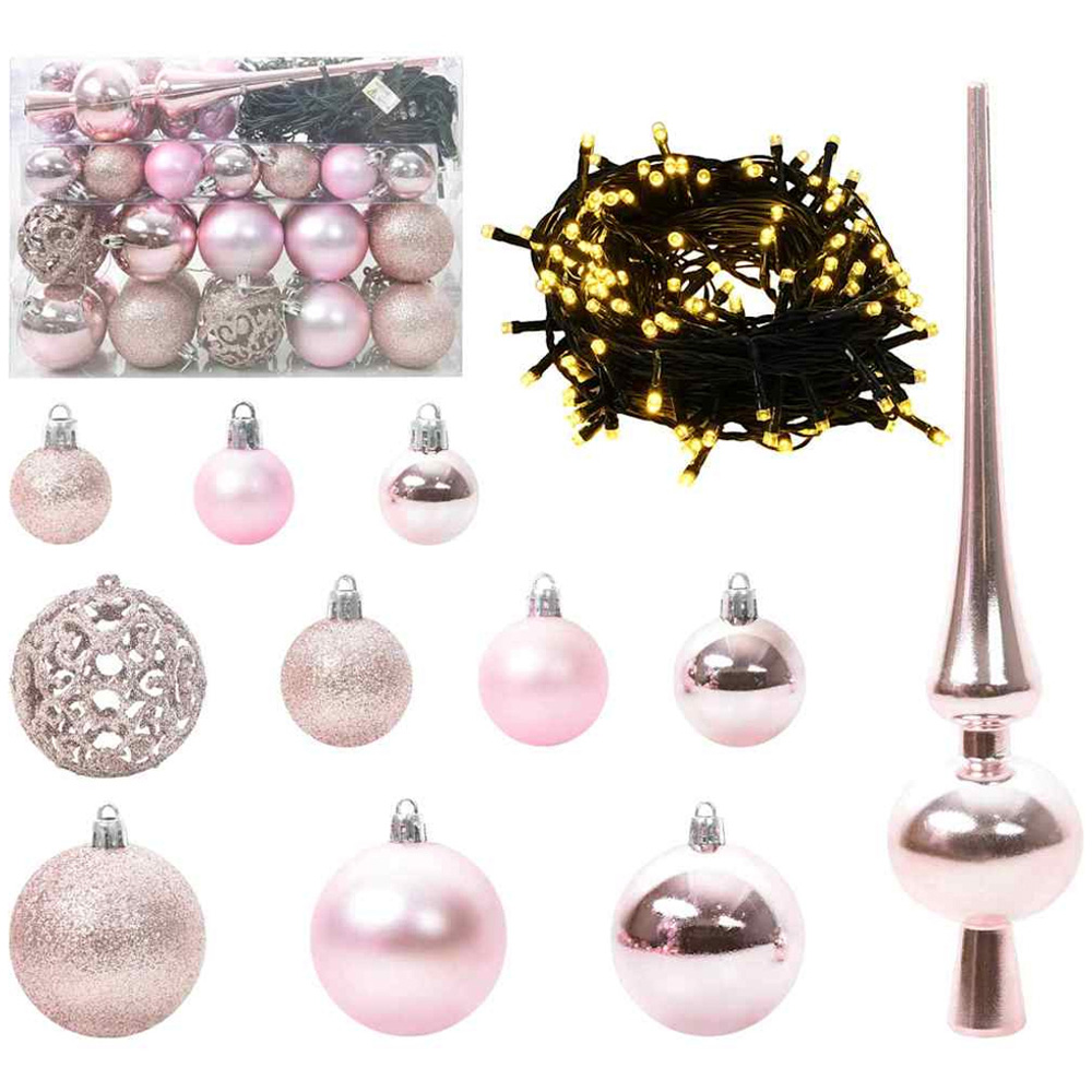 vidaXL Green Artificial Christmas Tree with Pinecones LEDs Pink Decoration Ornaments 5ft Image 3