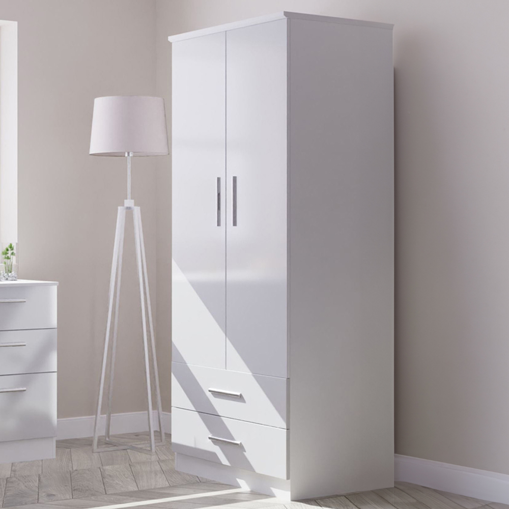 Crowndale Contrast 2 Door 2 Drawer Grey and White Matt Tall Wardrobe Ready Assembled Image 1
