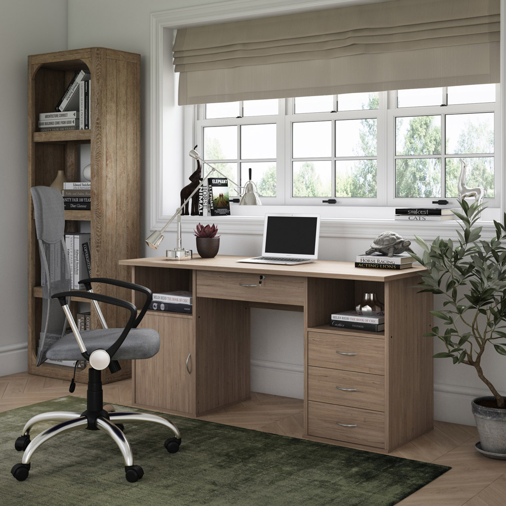 Alphason Dallas Single Door 4 Drawer Oak Office Desk Image 6