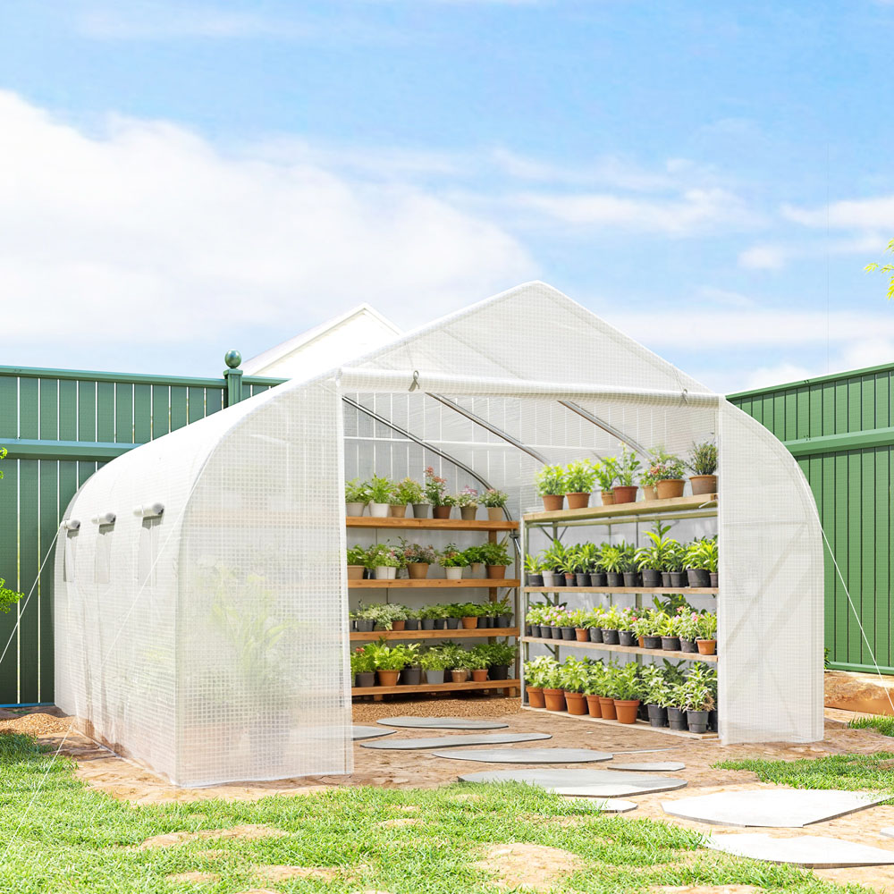 Outsunny White 10 x 14.6ft Walk In Polytunnel Greenhouse Image 2