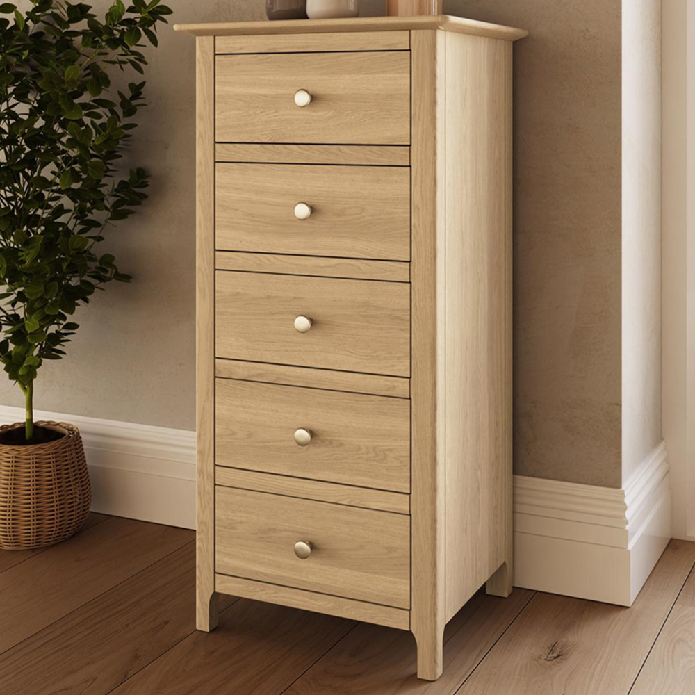 FWStyle Taberno 5 Drawer Oak Chest Of Drawers Image 1