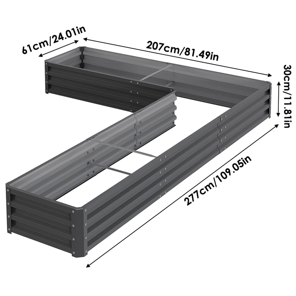 Living and Home Dark Grey L Shape Galvanized Steel Raised Garden Bed 207 x 277cm Image 8