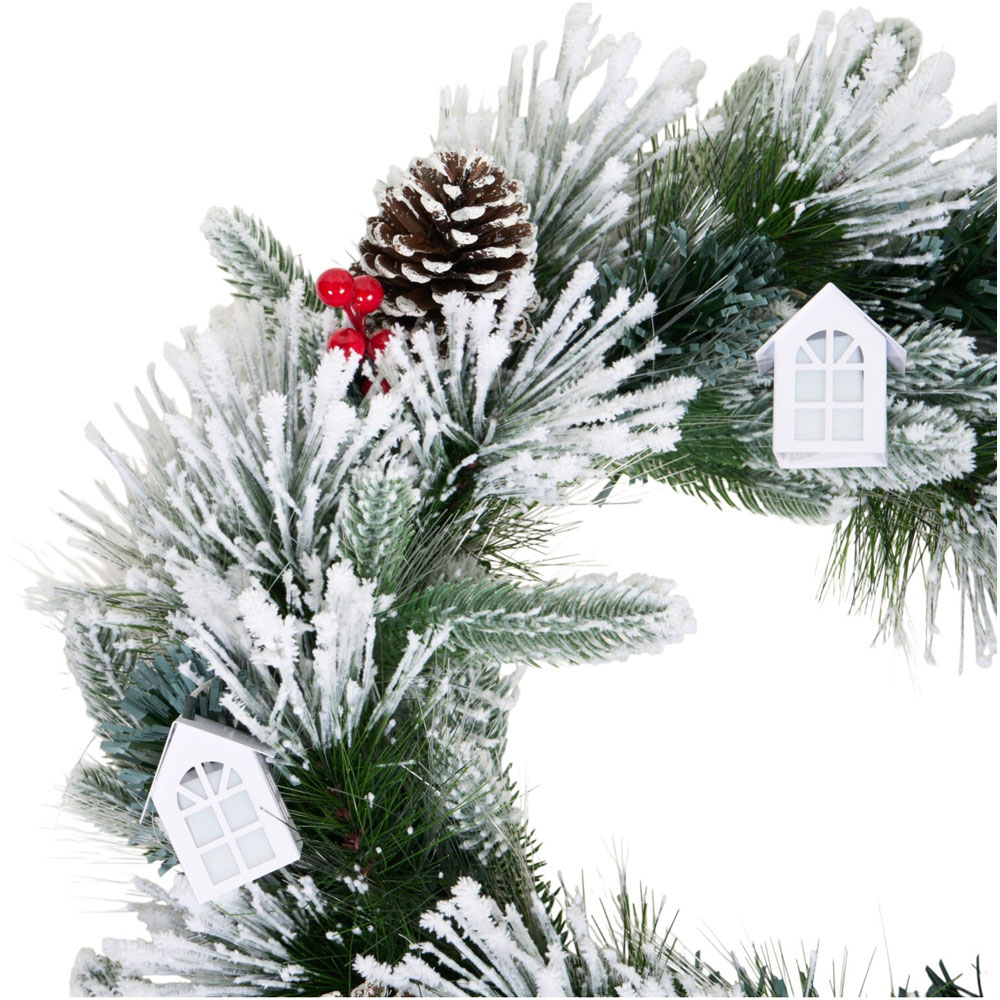 Flocked Fibre Optic House Wreath Image 4