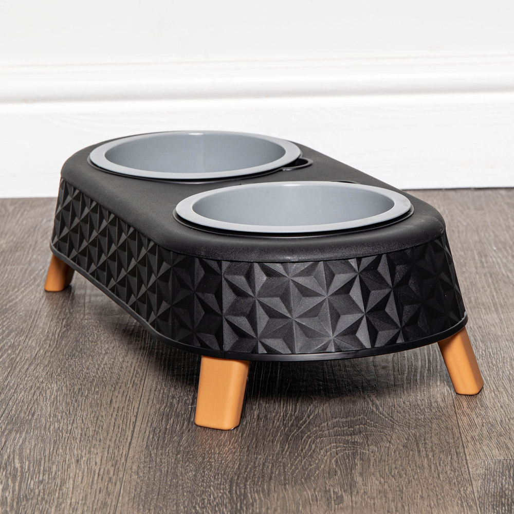 Samuel Alexander Black Plastic Raised Double Pet Bowl Feeding Station with Stand 16 x 9cm Image 4