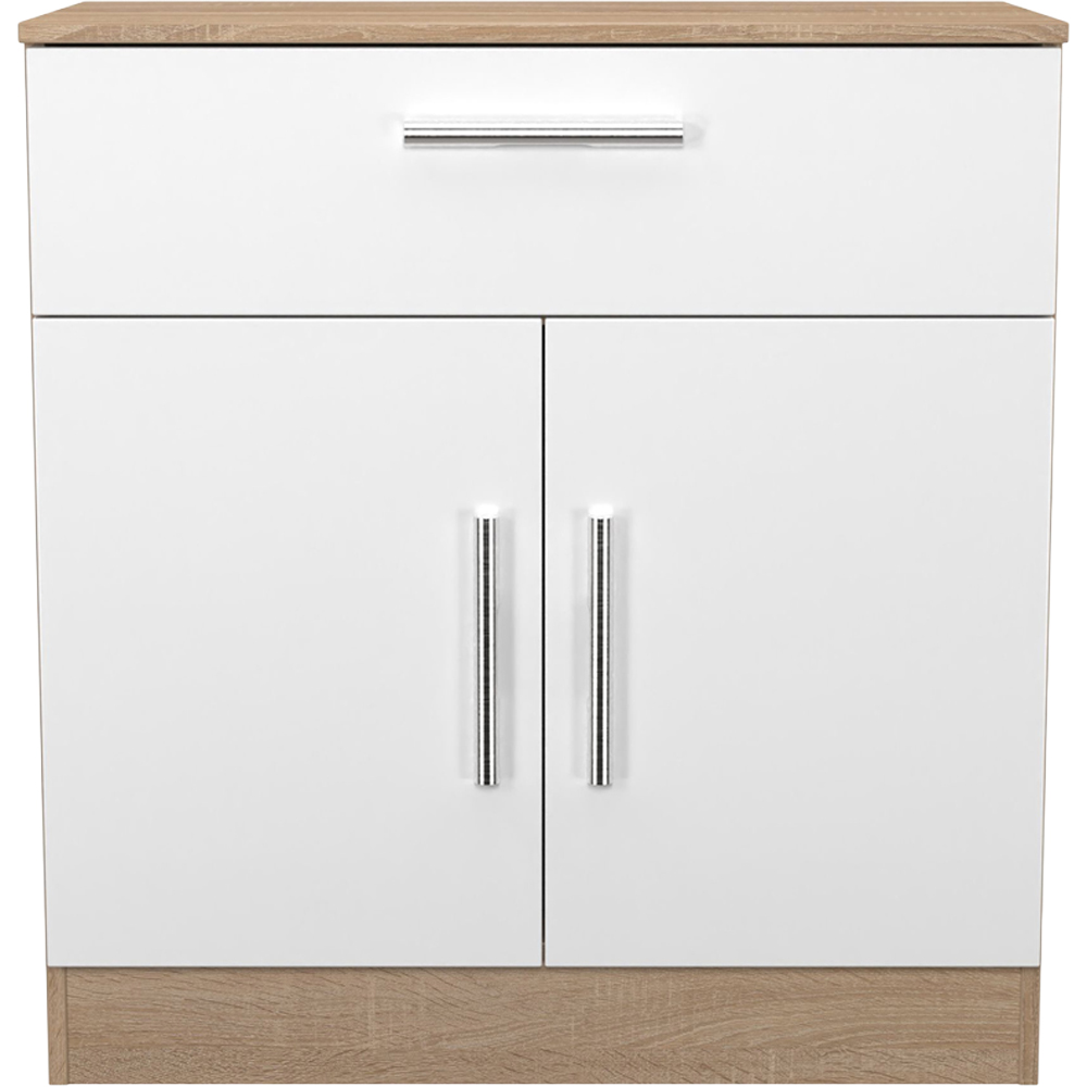 Crowndale Contrast 2 Door Single Drawer White Matt and Bardolino Oak Sideboard Ready Assembled Image 2