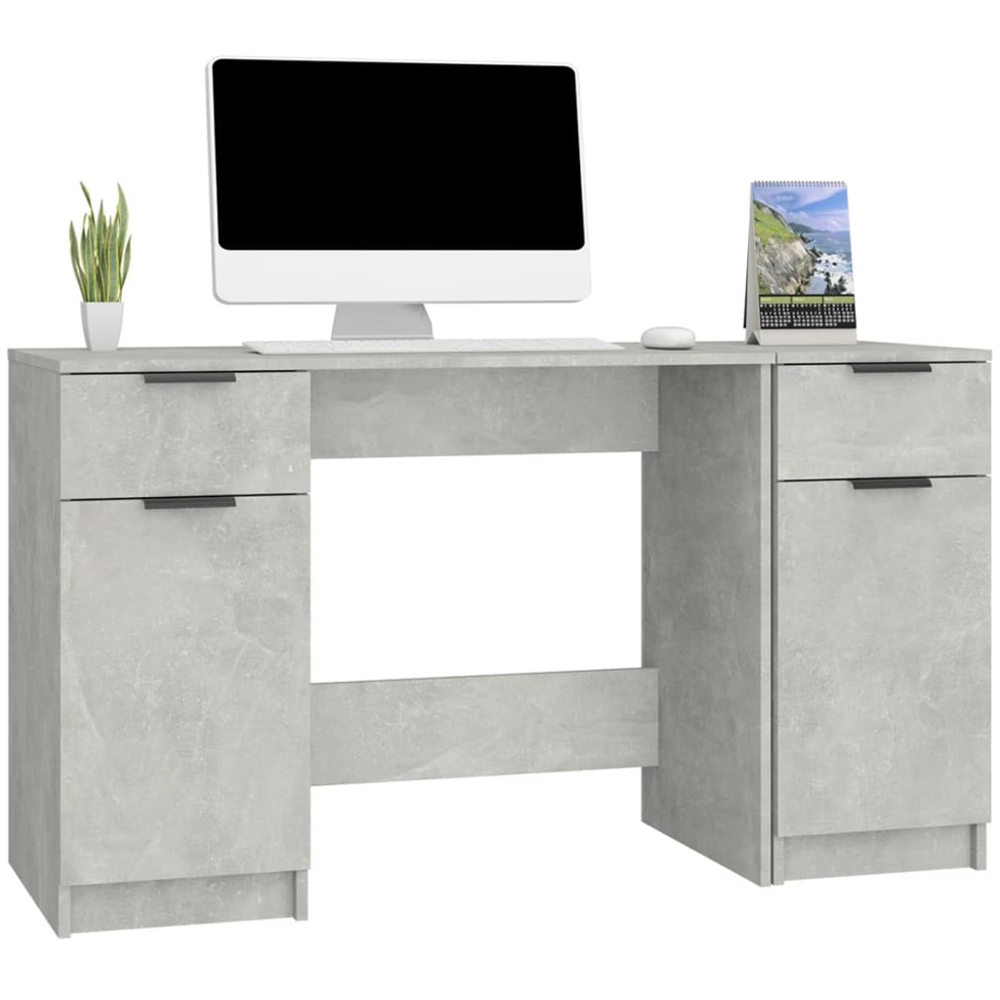 vidaXL 2 Door 2 Drawer Computer Desk Concrete Grey Image 3