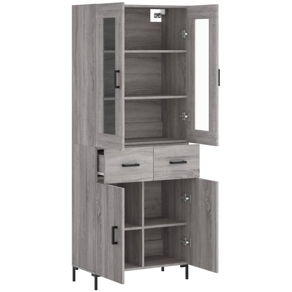 vidaXL 4 Door 2 Drawer Grey Sonoma Highboard with Metal Legs Image 4