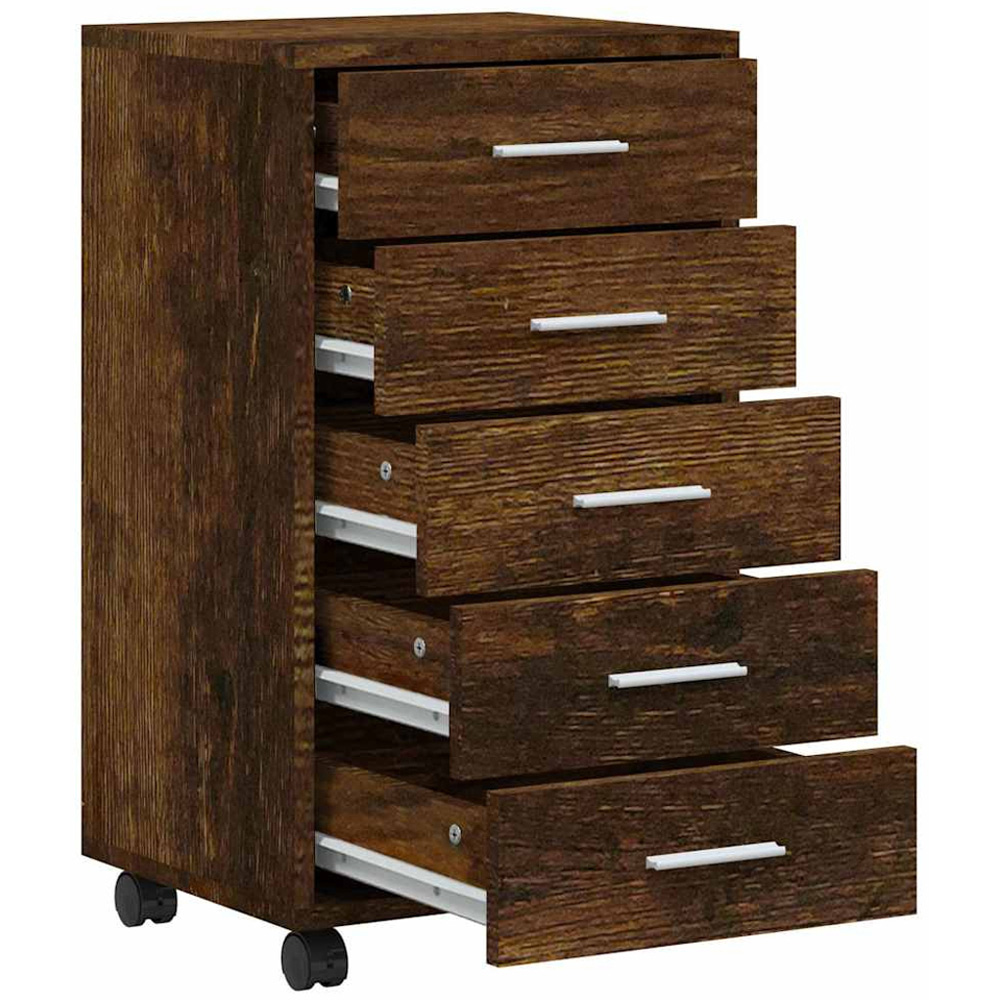 vidaXL 5 Drawer Smoked Oak Bedside Cabinet Image 4