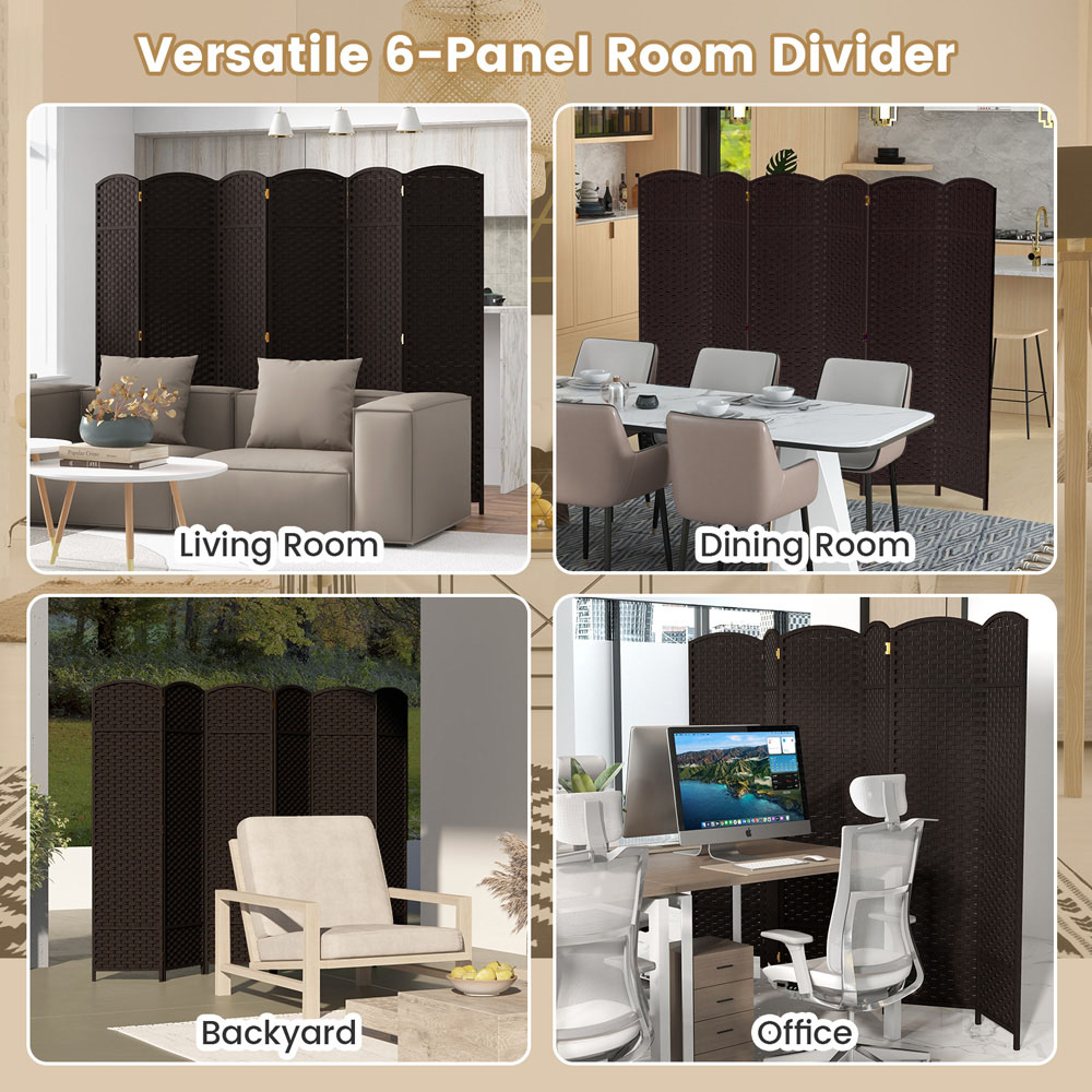 Costway 6 Panel Brown Hand Woven Folding Room Divider Image 8