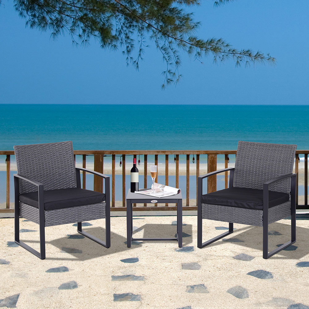 Outsunny Rattan Effect 2 Seater Bistro Set Grey Image 1
