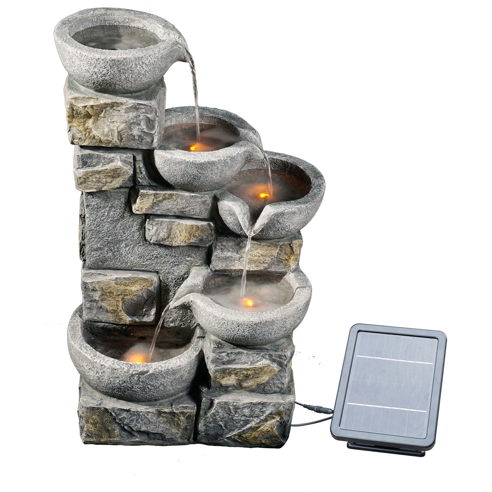 Teamson Home Solar 4-Tier Flowing Bowls Fountain with Power Storage Image 3