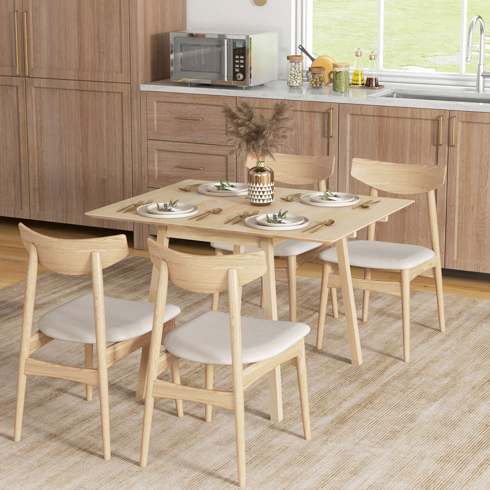 HOMCOM 4 Seater Natural Folding Drop Leaf Dining Table Image 4