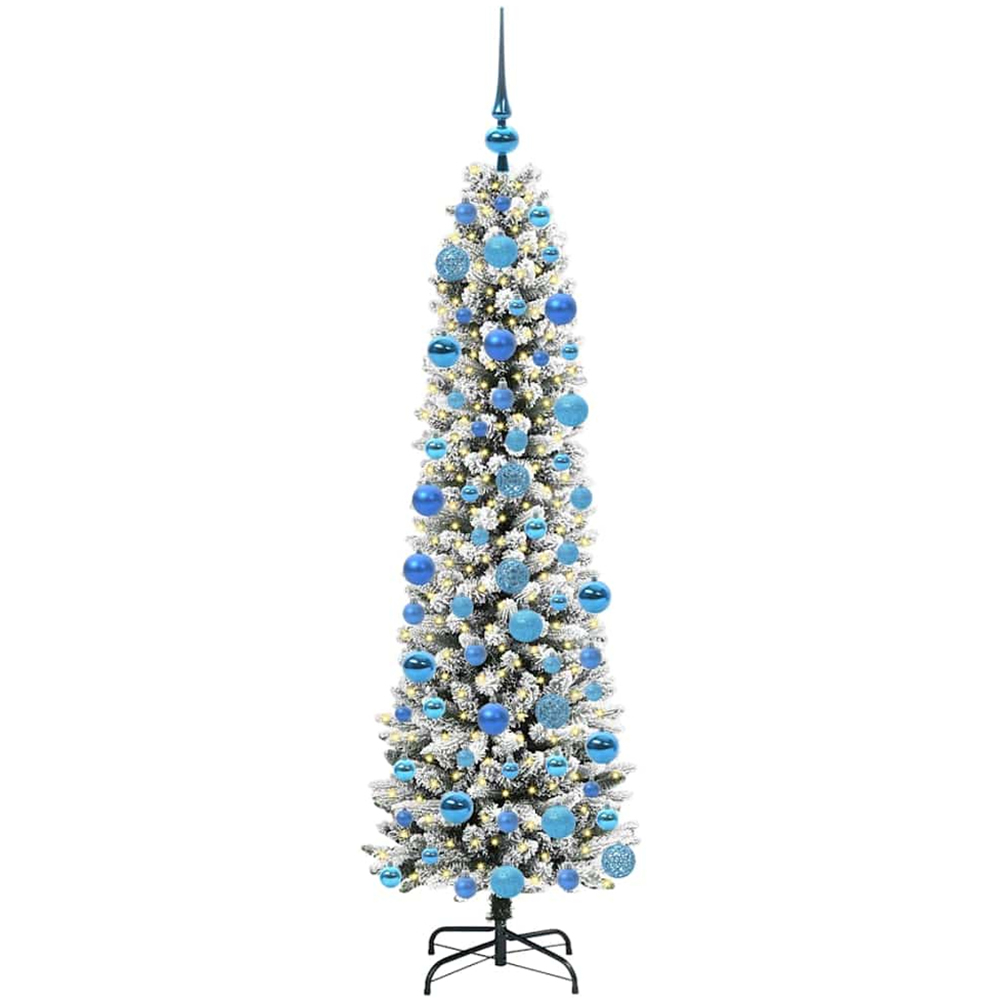 vidaXL Pre-Lit Warm White LED and Blue Baubles White Artificial Christmas Tree with Stand 6ft Image 1