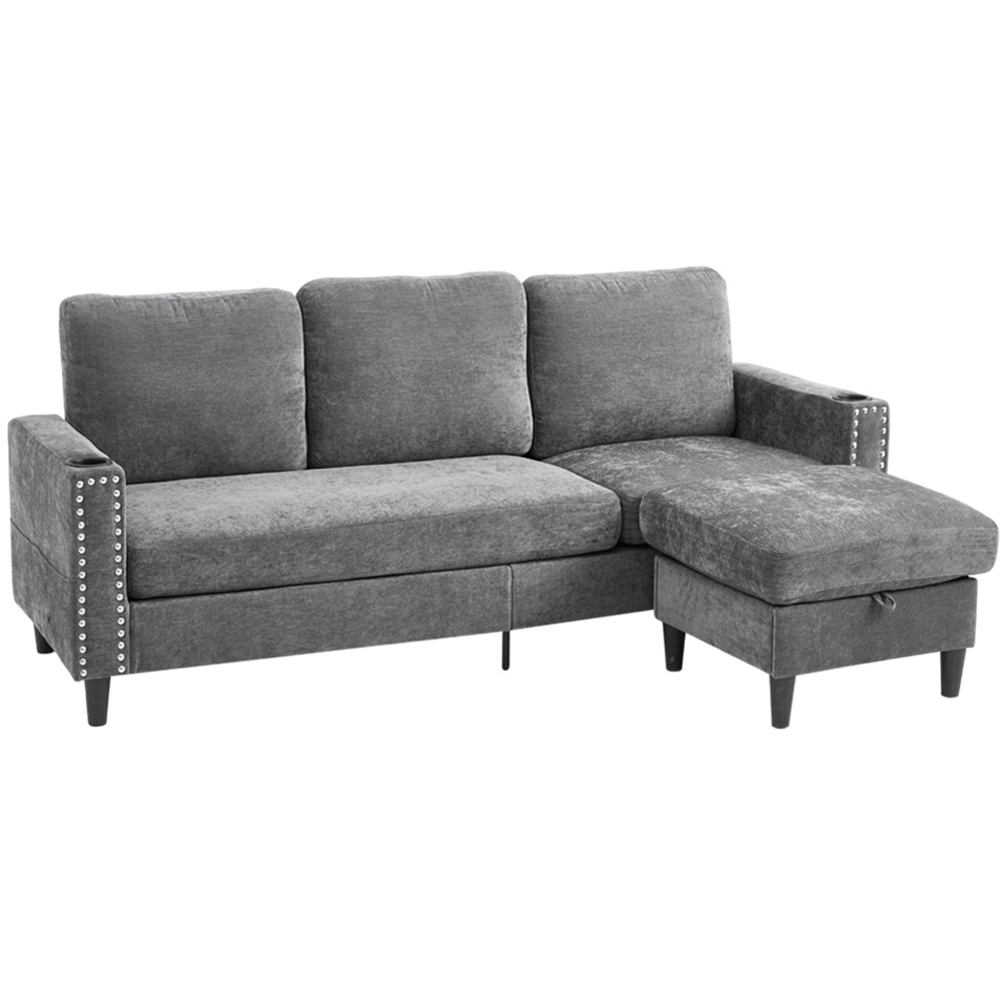 Living and Home 4 Seater Grey Chenille Sofa with Footstool and Cup Holders Image 2