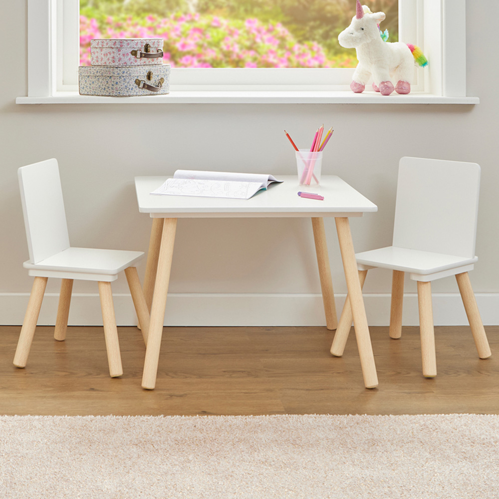 Liberty House Toys Kids White and Pinewood Table and Chairs Image 1
