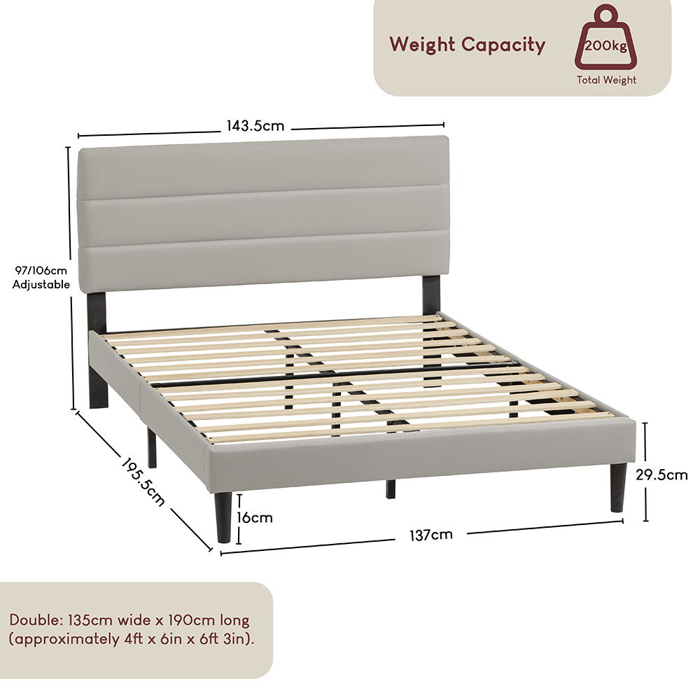 VIDA DESIGNS Vandura Double Beige Linen Fabric Bed Image 9