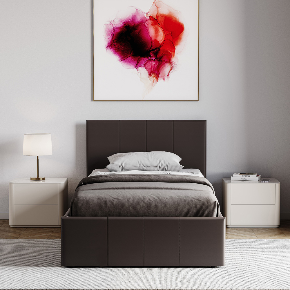 Vida Designs Lisbon Single Brown Faux Leather Ottoman Bed Image 3