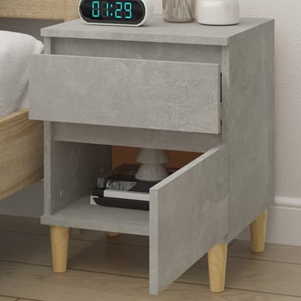 vidaXL Single Door Single Drawer Concrete Grey Bedside Cabinet Image 1