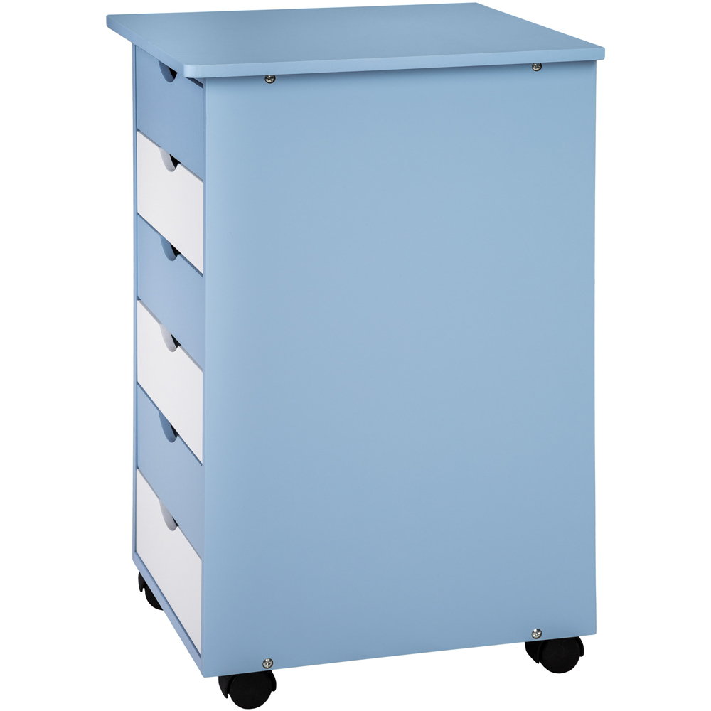 tectake 6 Drawer Blue Wooden Chest of Drawers with Wheels Image 3