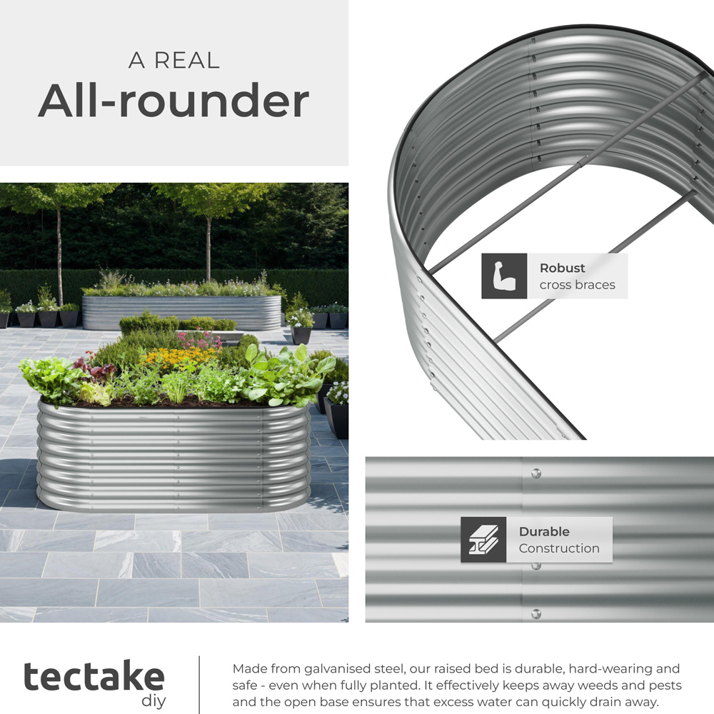 tectake Flora 160 x 80cm Silver Galvanised Steel Raised Garden Bed Image 5