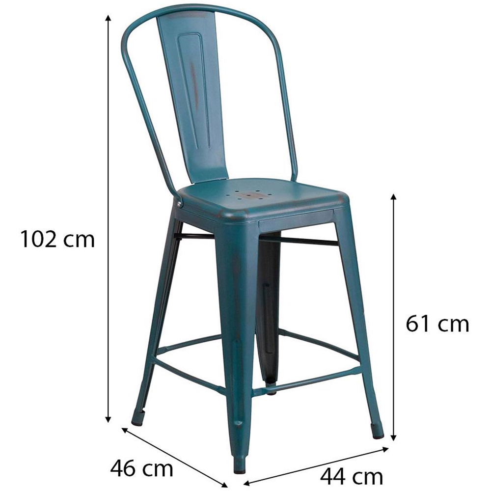 FWStyle Set of 4 Blue Teal Distressed Steel Bar Stool Image 7