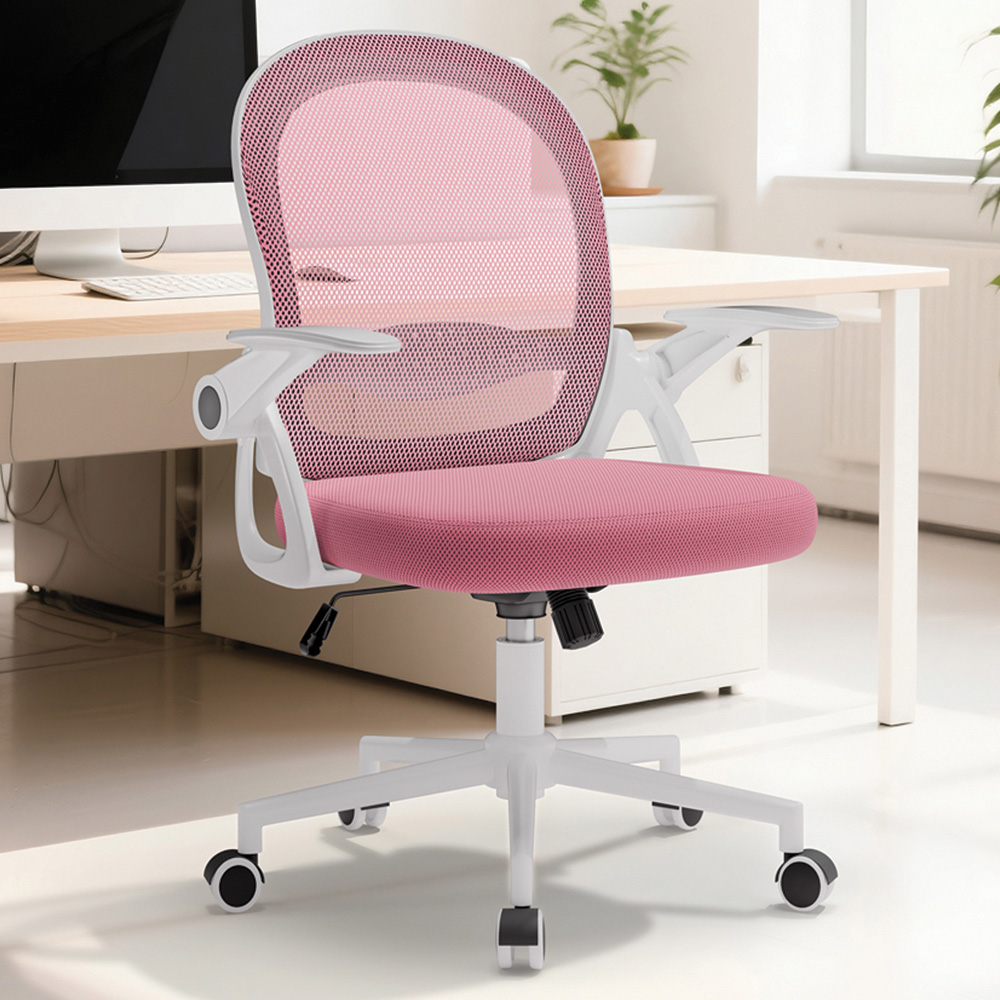 Rattrix Pink Mid-Back Mesh Office Chair with Flip-Up Armrests Image 1