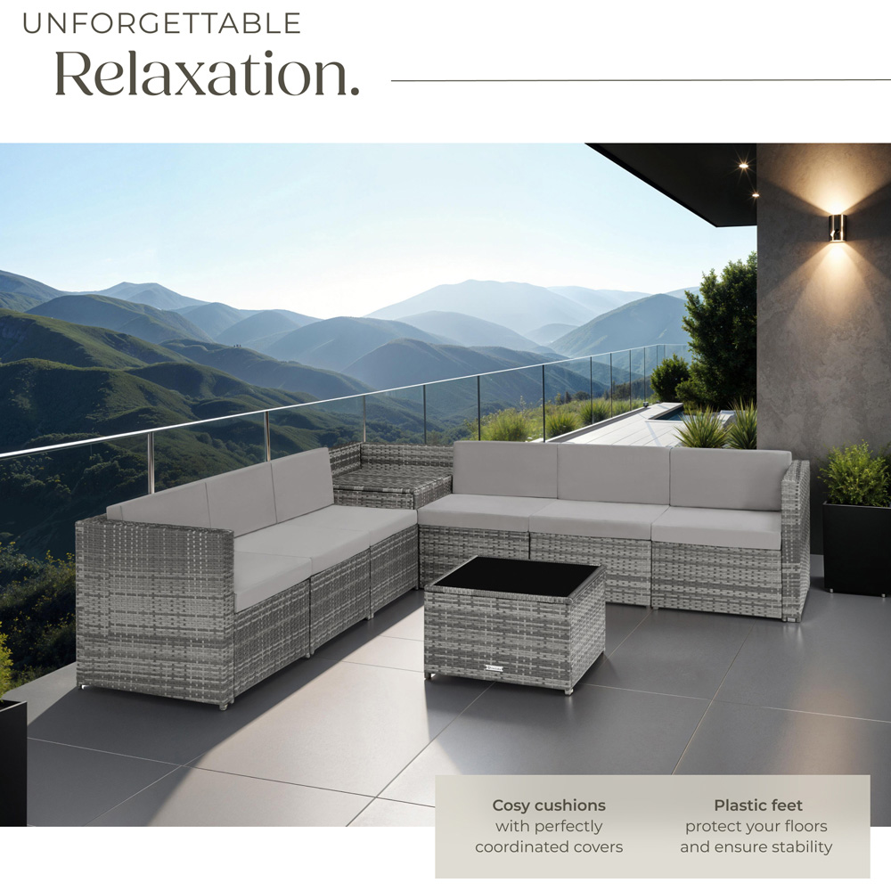 tectake 6 Seater Grey Verona Modular Sofa Set with Table and Storage Box Image 4
