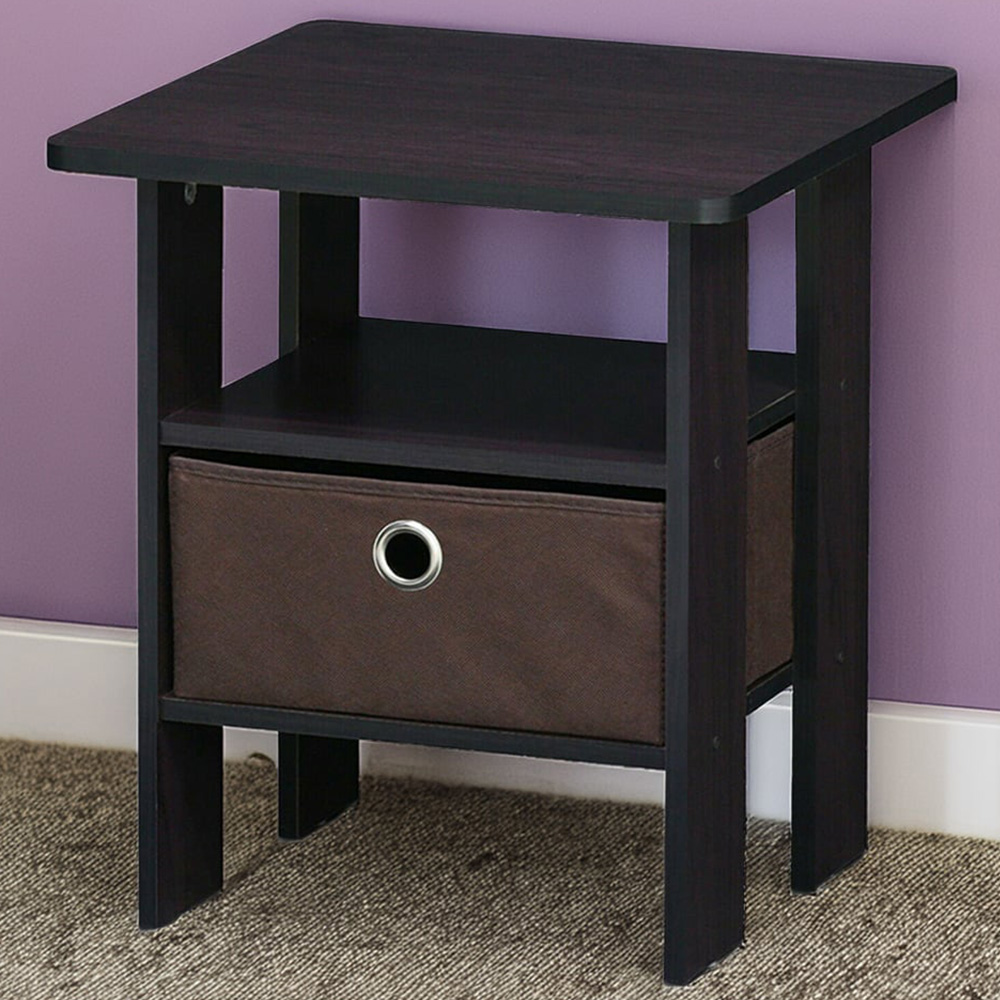 Walplus Andrey Single Drawer Single Shelf Dark Walnut End Table Image 1
