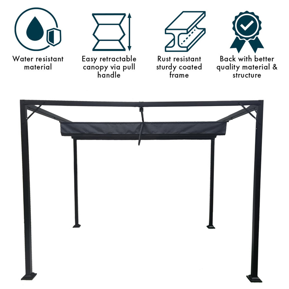 Jack Stonehouse Manhattan 3 x 2.15m Grey Garden Pergola with Retractable Canopy Image 7