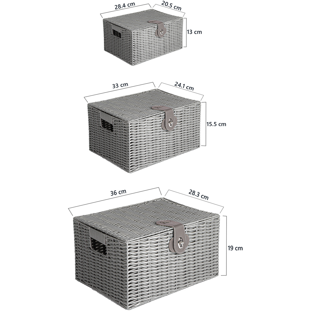 Innoteck Essentials Grey Wicker Woven Storage Basket with Lid 3 Pack Image 9