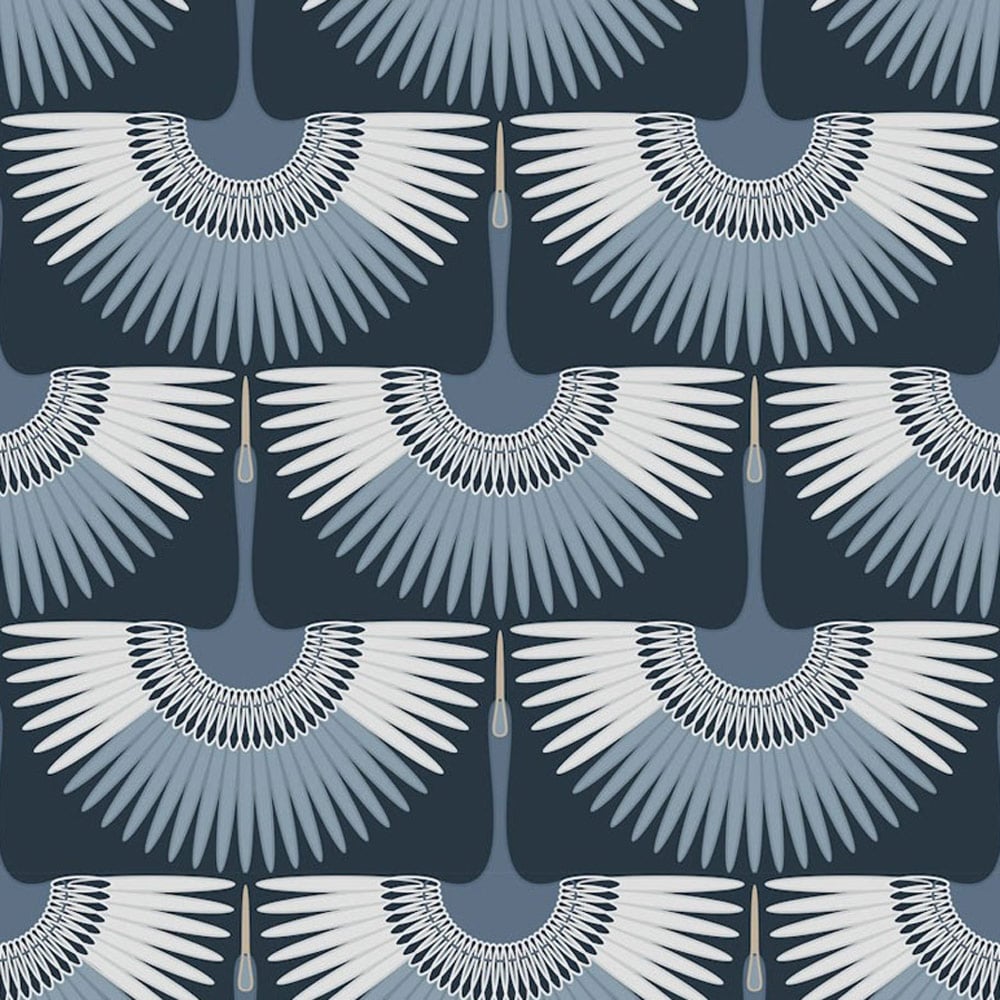 Bobbi Beck Eco Luxury Art Deco Crane Blue Wallpaper Image 1