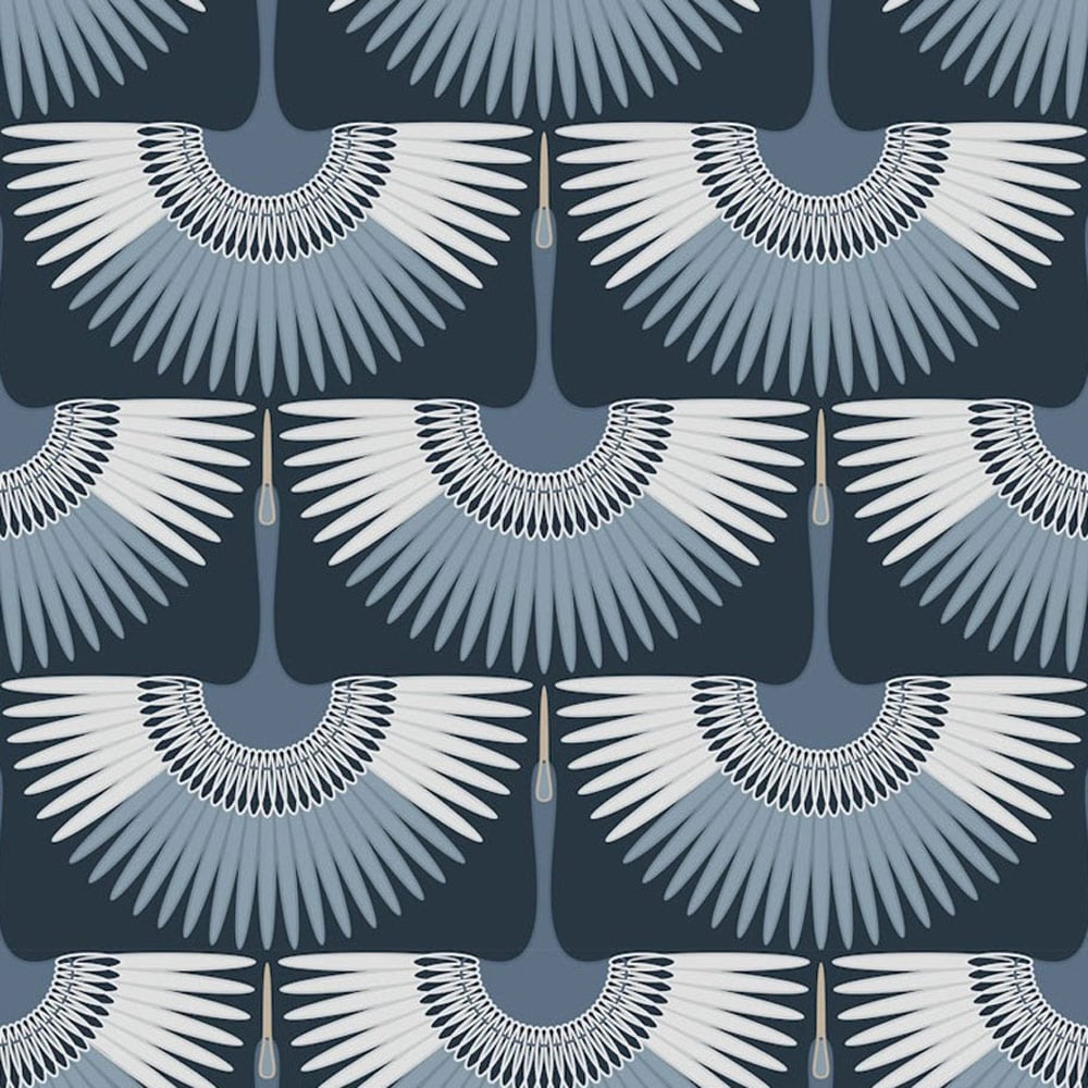 Bobbi Beck Eco Luxury Art Deco Crane Blue Wallpaper Image 1