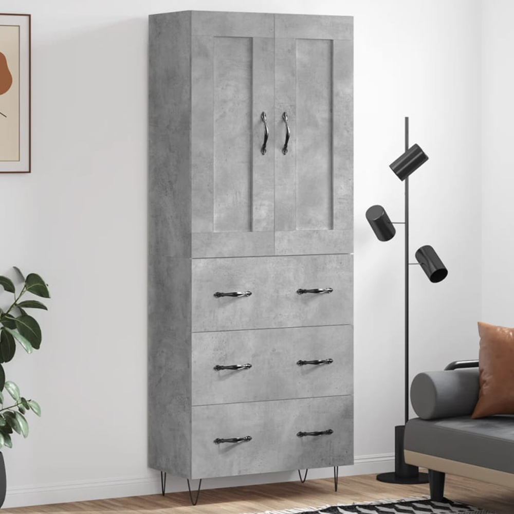 vidaXL 2 Door 3 Drawer Concrete Grey Highboard Image 1