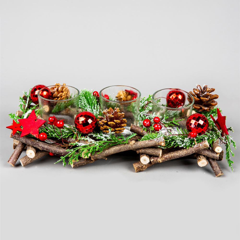 Shatchi Red Twig Triple Candle Holder 28cm Image 4
