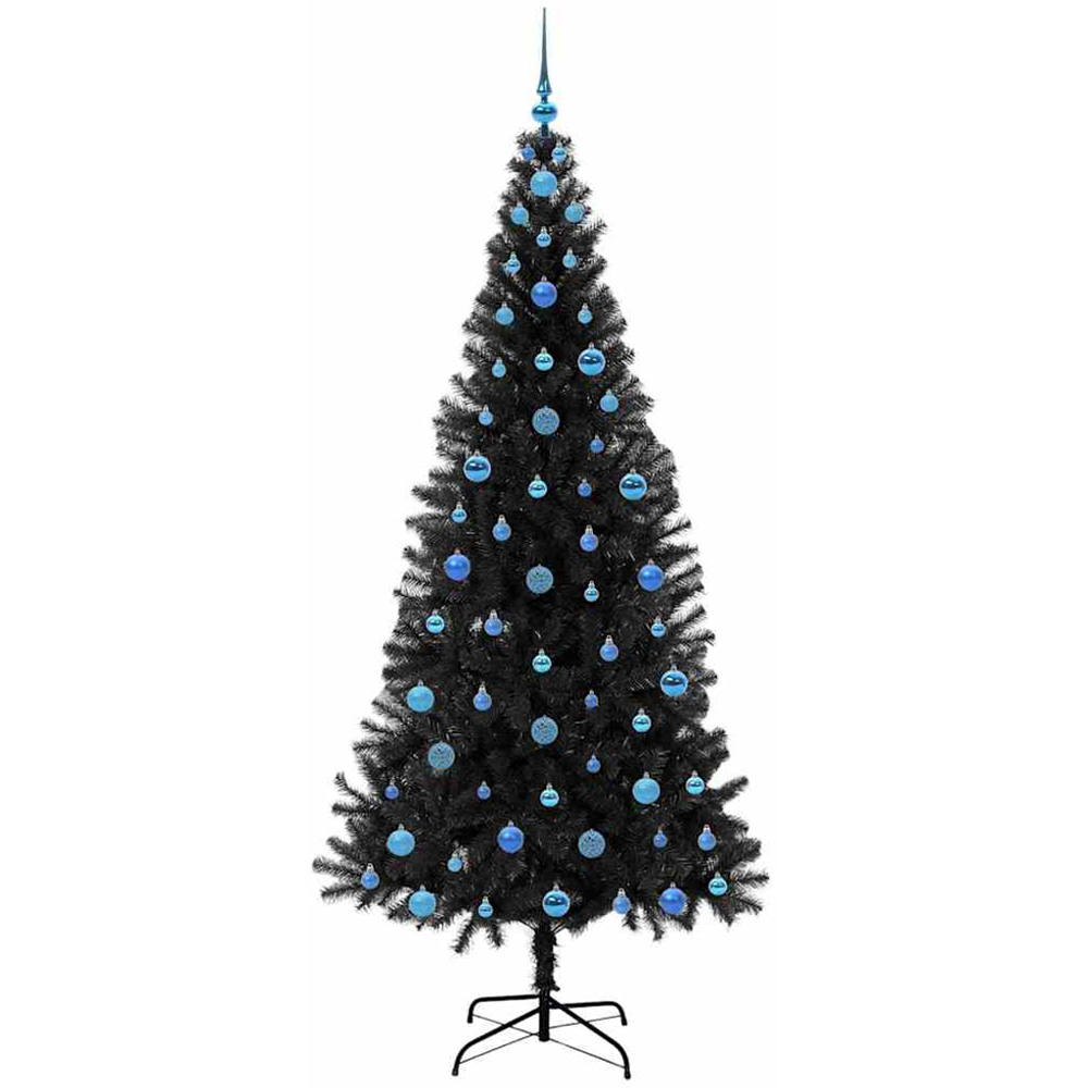 vidaXL Pre-Lit Blue Baubles Black Artificial Christmas Tree 7ft Image 4