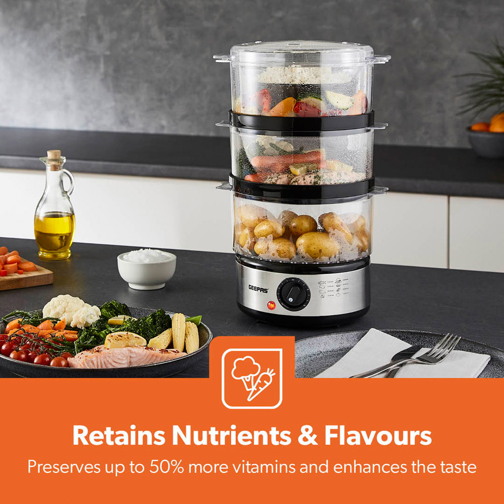 Geepas GFS63066UK 3 Removable Cooking Bowls 3-Tier Food Steamer 7.2L 400W Image 4