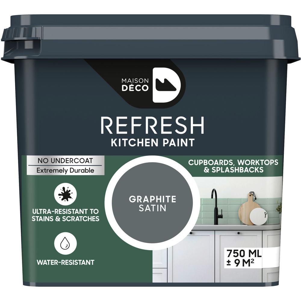 Maison Deco Refresh Kitchen Cupboards and Surfaces Graphite Satin Paint 750ml Image 2