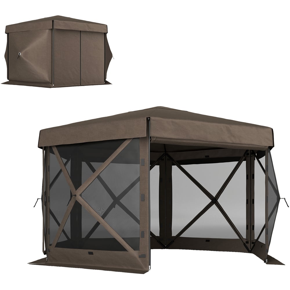 Outsunny 3 x 3m Brown Hexagon Pop Up Gazebo with 5 Sides Image 2