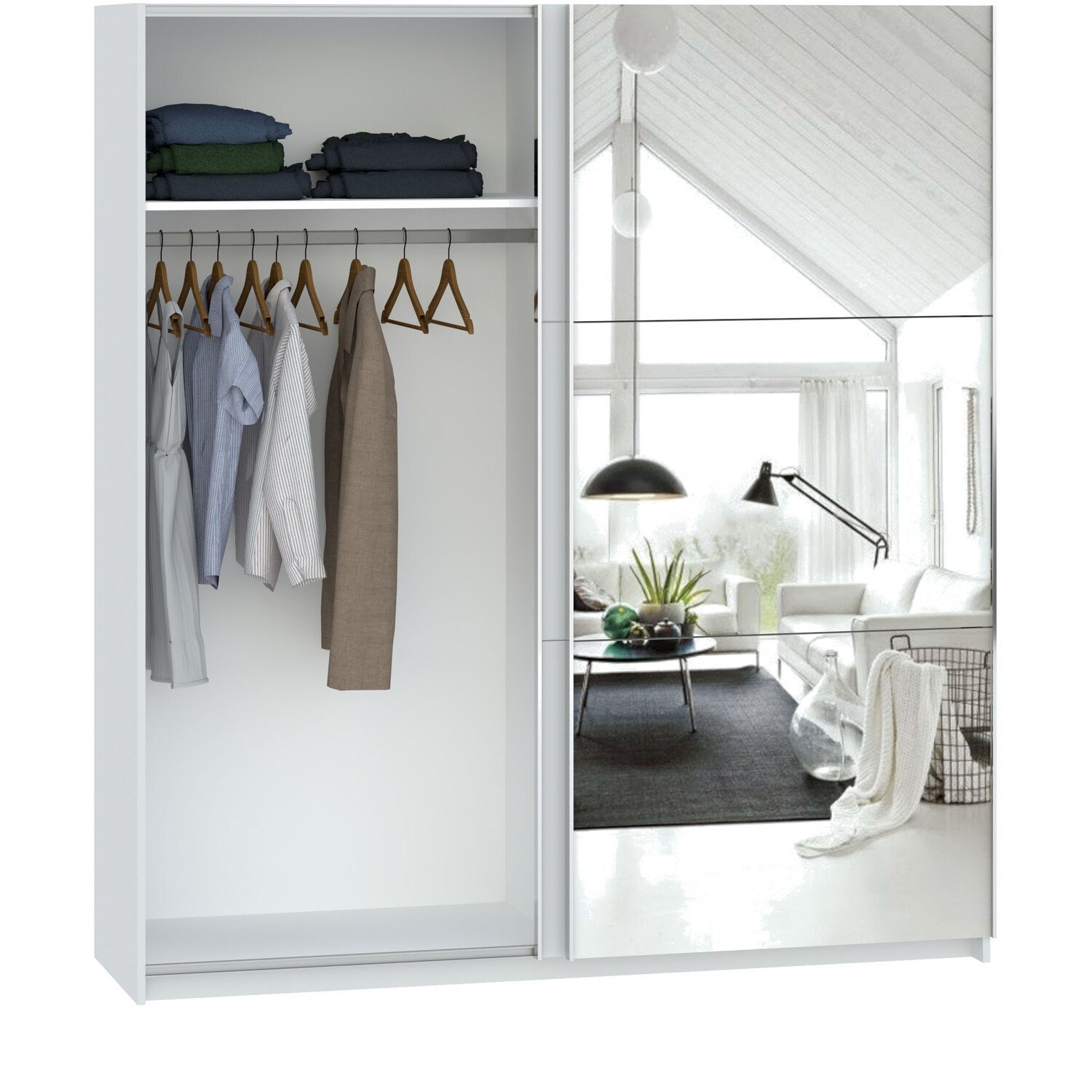 Echo 2 Door White Wide Large Sliding Mirror Wardrobe Image 7