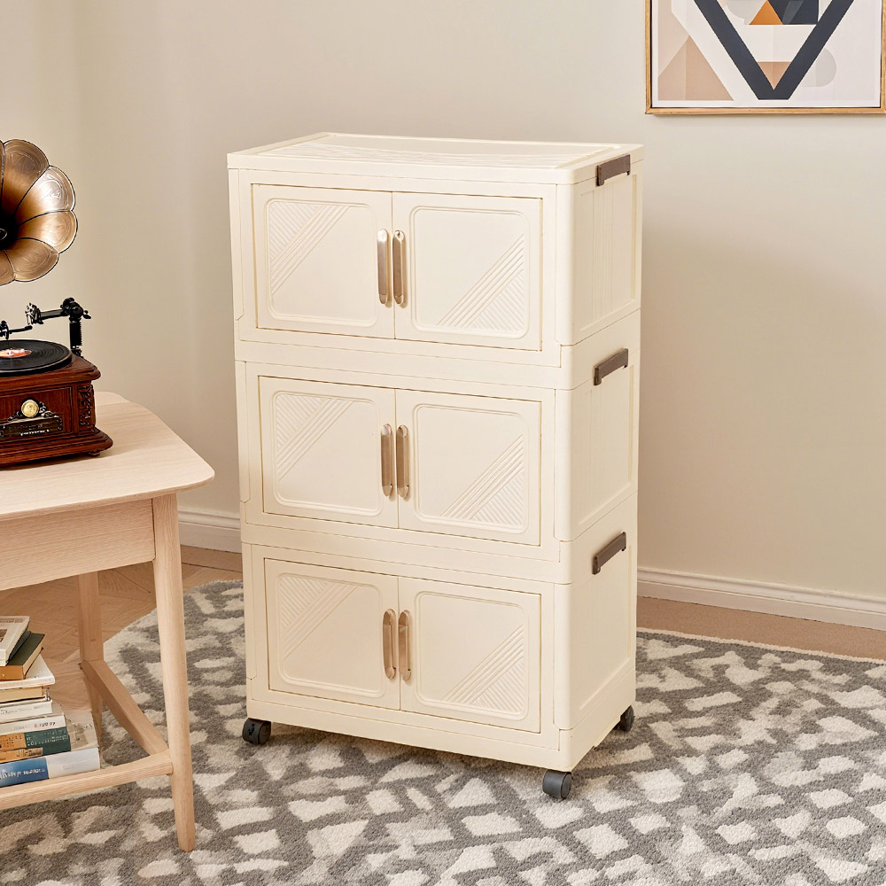 Living and Home 6 Door Cream Foldable Rolling Storage Cabinet Image 7