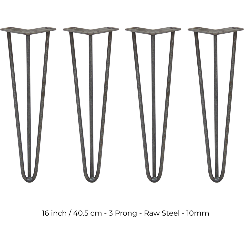 MonsterShop 3 Prong Raw Steel Hairpin Leg 406mm 4 Pack Image 5