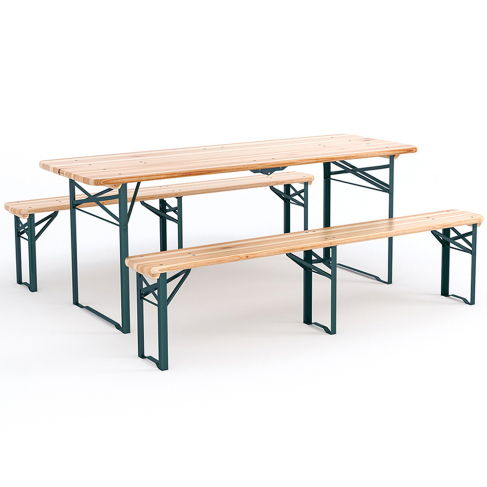 Living and Home 4 Seater Rustic Wooden Outdoor Table and Bench Set Image 3