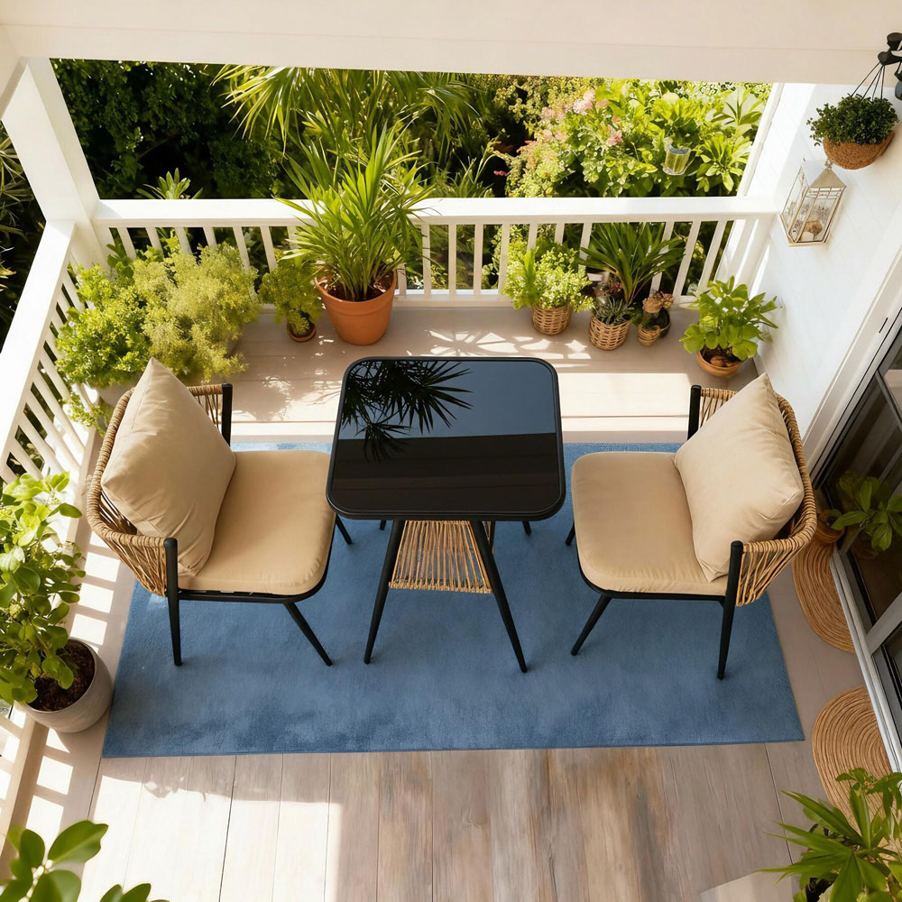 Home Source Valena 2 Seater Natural and Black Rattan Metal Bistro Set Image 7