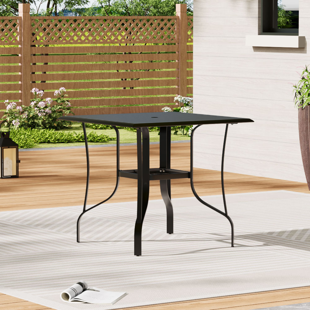 Living and Home 2 Seater Square Slatted Garden Table with Parasol Hole Image 6