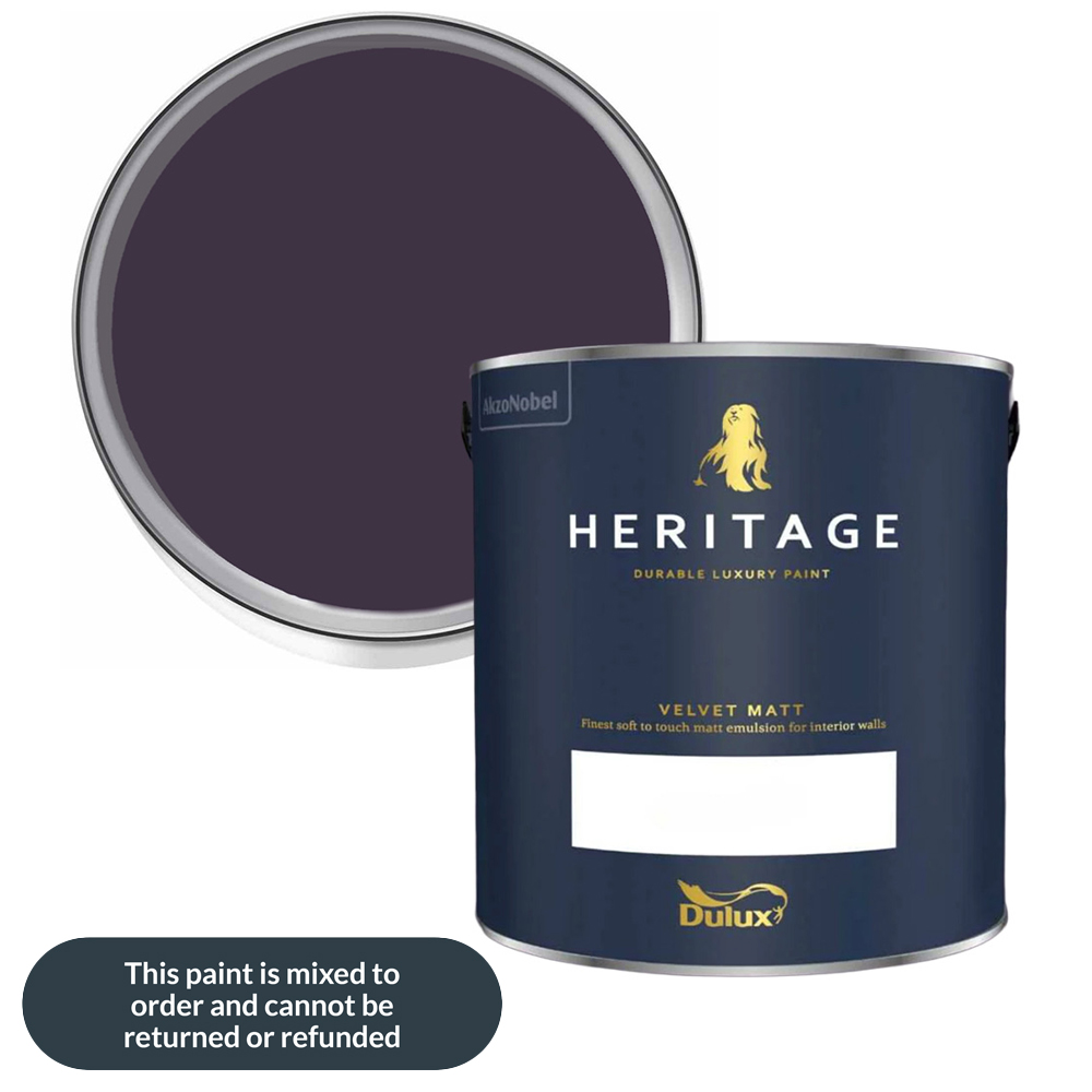 Dulux Heritage Walls and Ceilings Dark Aubergine Velvet Matt Emulsion Paint 2.5L Image 1
